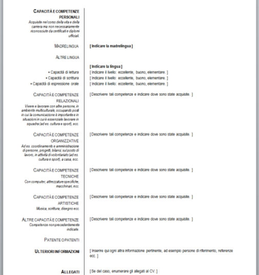 Curriculum Formato Europeo Editabile Firmakoek